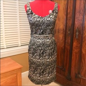 NWOT Rickie Freeman Brocade Dress w/Jeweled Belt
